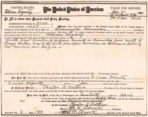 Filed Oct. 2, 1883, Homestead Certificate No. 3746 granted to William Hegarty